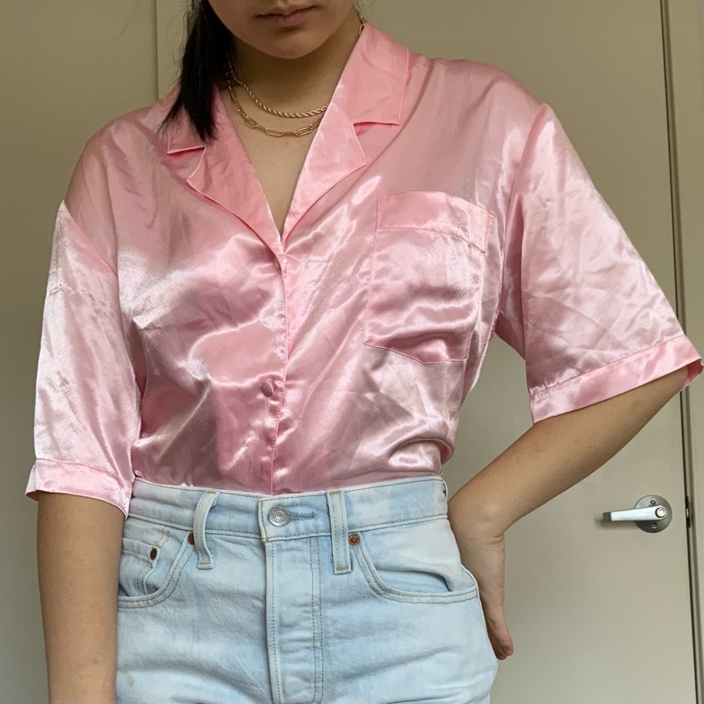 80s Vintage Pink Satin Sleep Top Size L